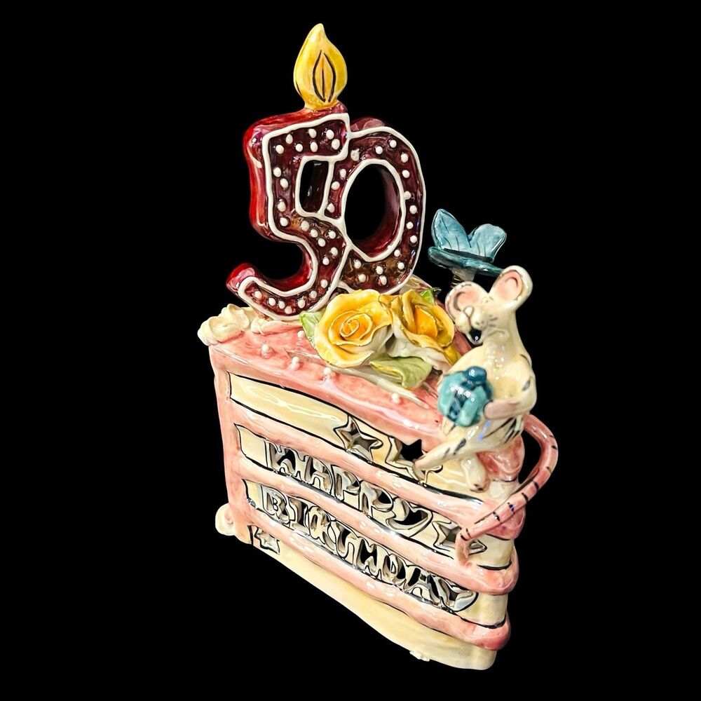 Blue Sky Clayworks 50th Birthday Cake Slice Tealight Cover Heather Goldminc 2002